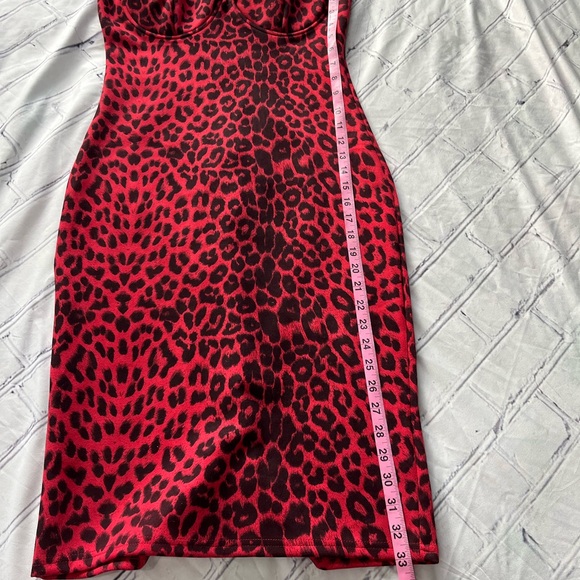 AKIRA Red Leopard Bodycon Bustier Mini Dress Women’s Medium Spaghetti Strap Cute - Picture 10 of 13